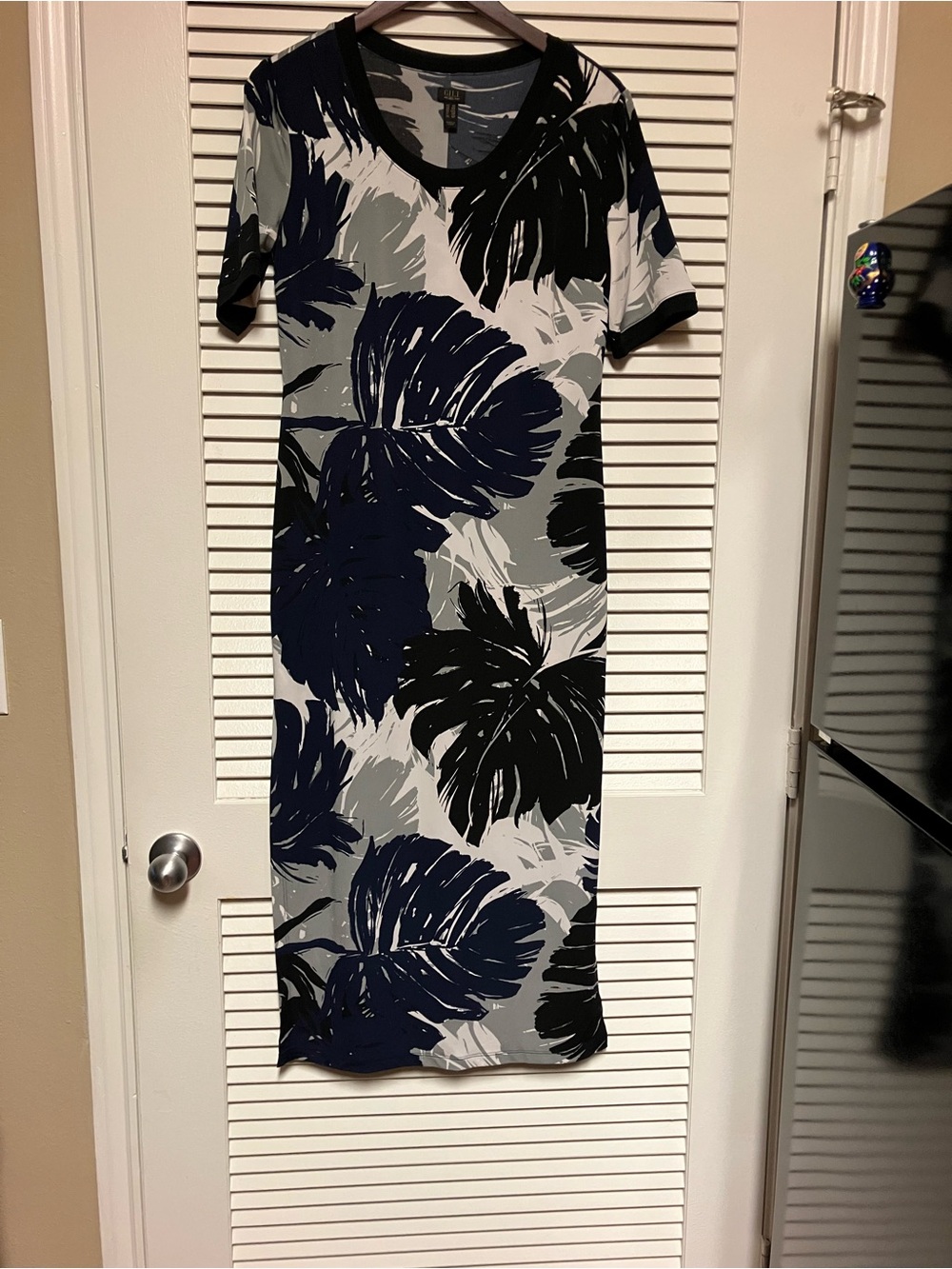 Abstract Floral Print Maxi Dress in Navy, Black & Cream by Gilli